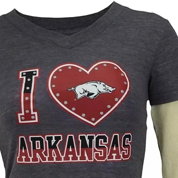 NWT [Outerstuff] Arkansas Razorbacks NCAA Long Sleeve Tee Grey Girls Youth M-XL - Picture 3 of 6